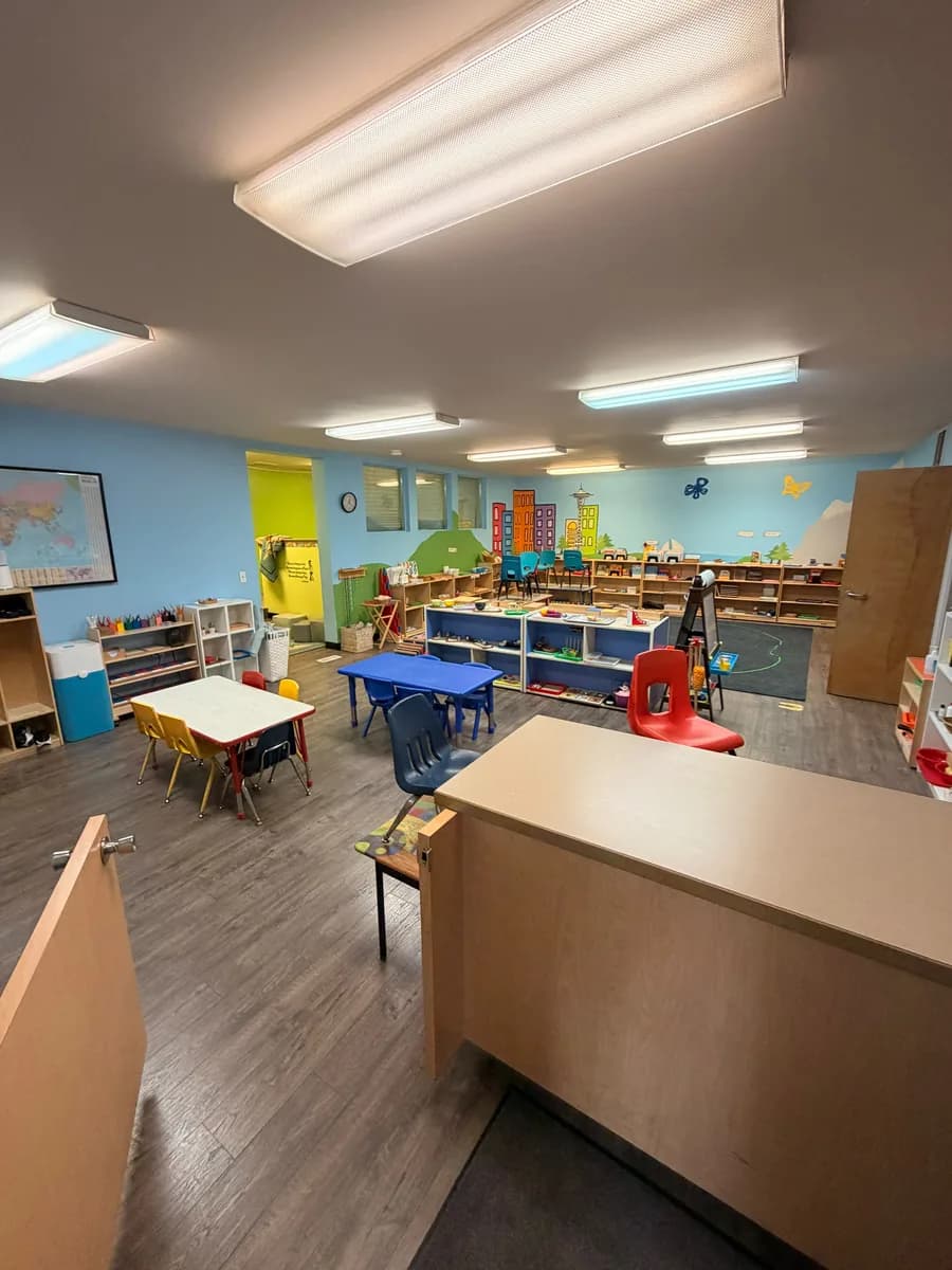 Classroom at a Kirkland Montessori childcare school reset after an evening clean