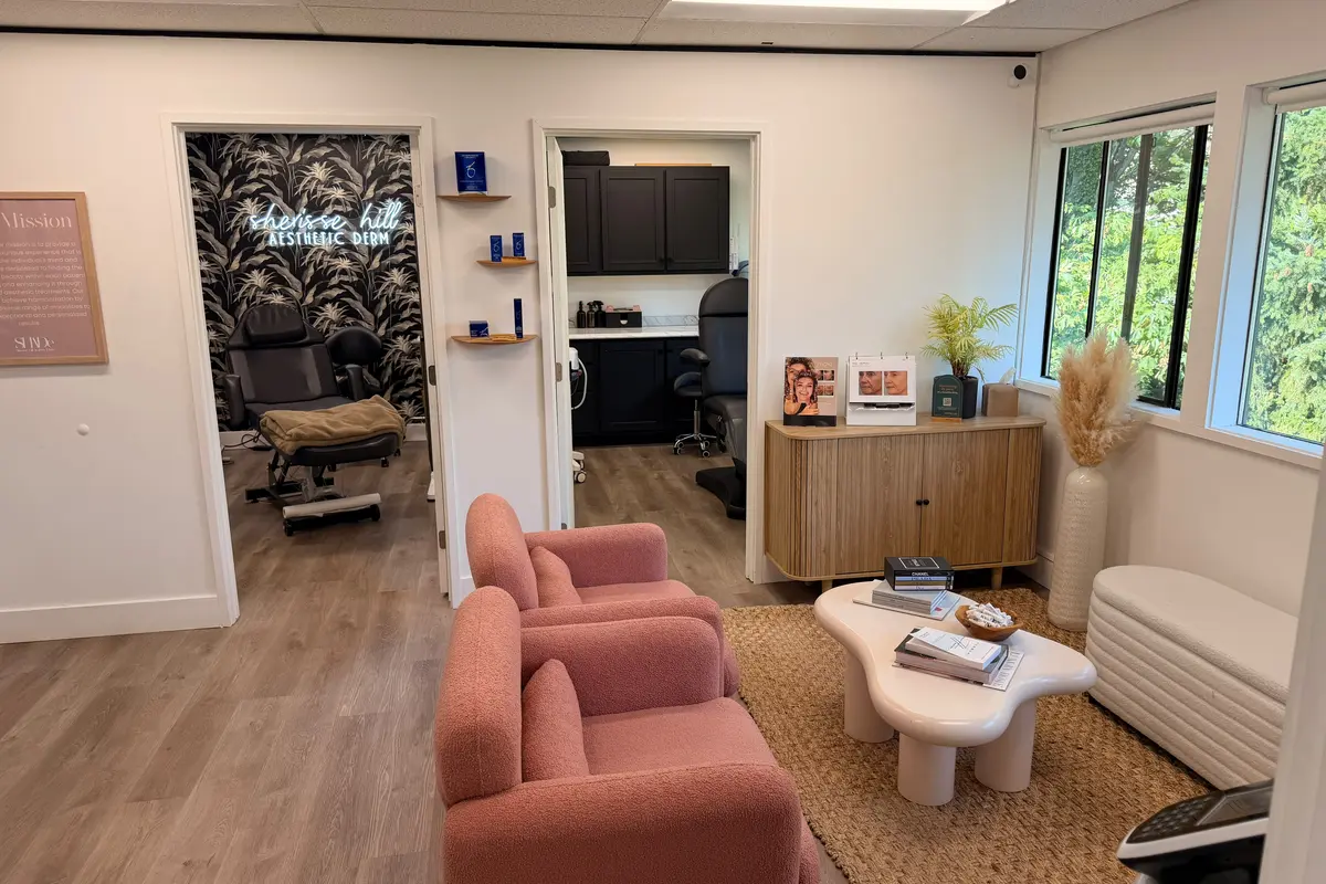 Reception and waiting lounge at Sherisse Hill Aesthetic Derm after service